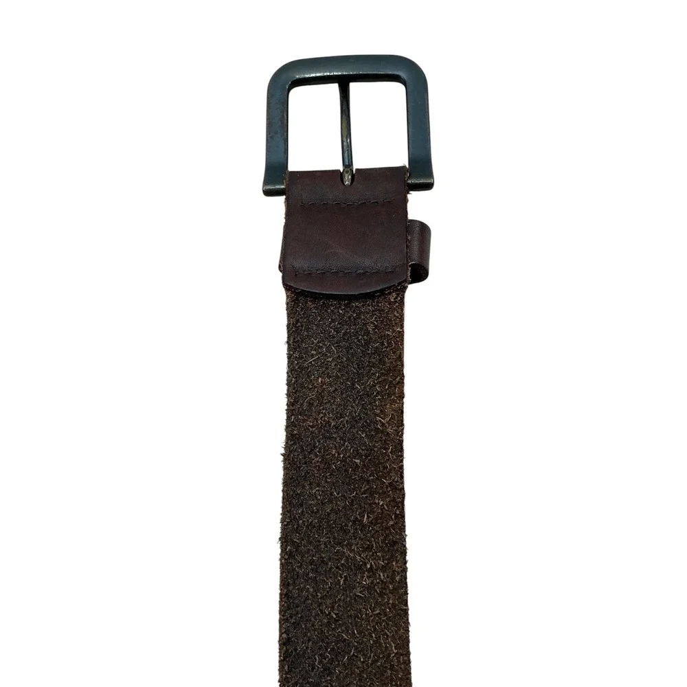 Aeropostale Mens Dark Brown Leather Belt Gunmetal Buckle Casual Rugged Accessory